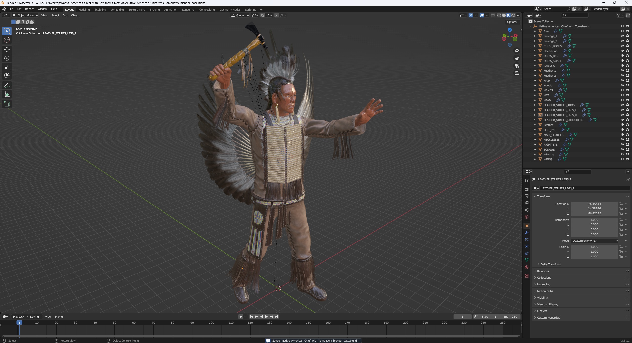 3D model Native American Chief with Tomahawk