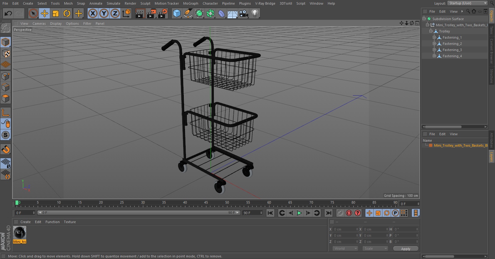 3D model Mini Trolley with Two Baskets Black