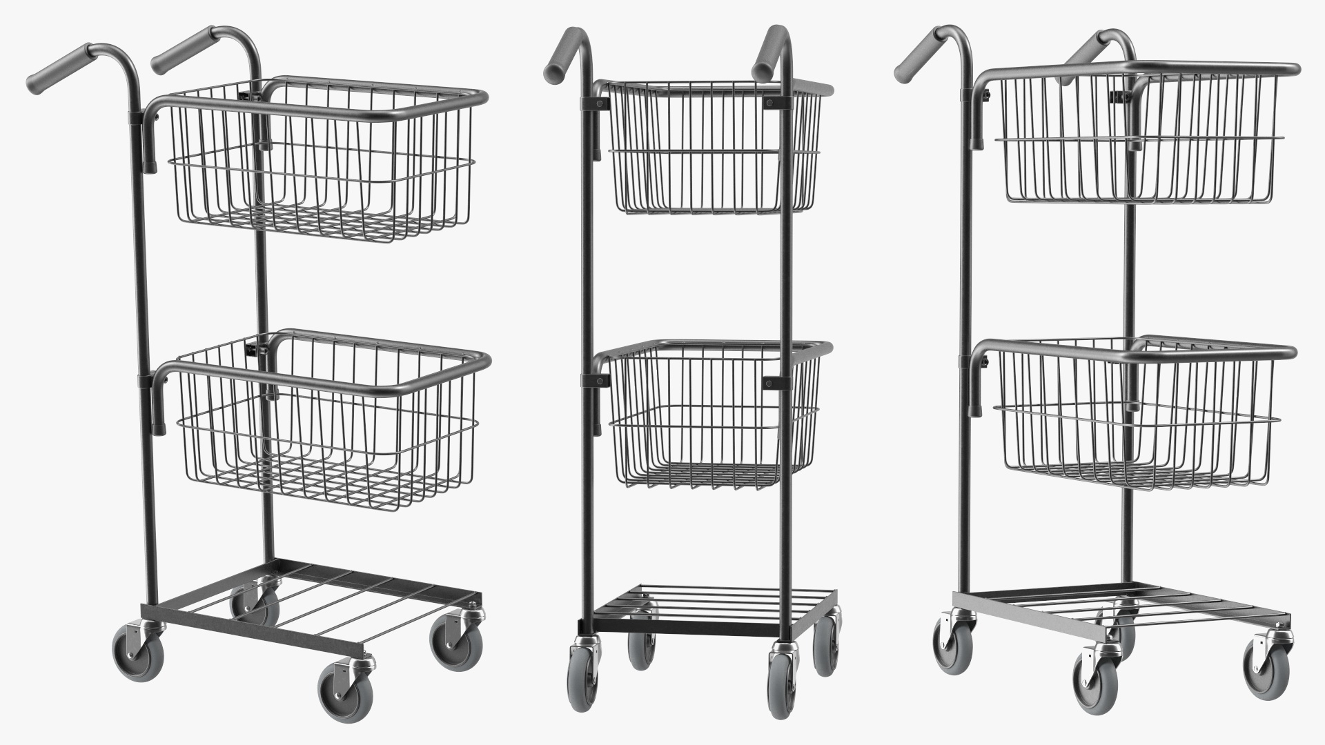 3D model Mini Trolley with Two Baskets Black