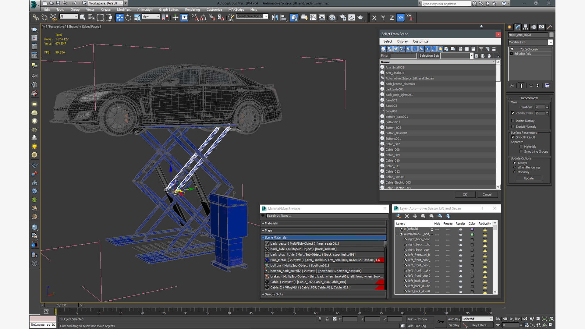 3D Automotive Scissor Lift and Sedan model