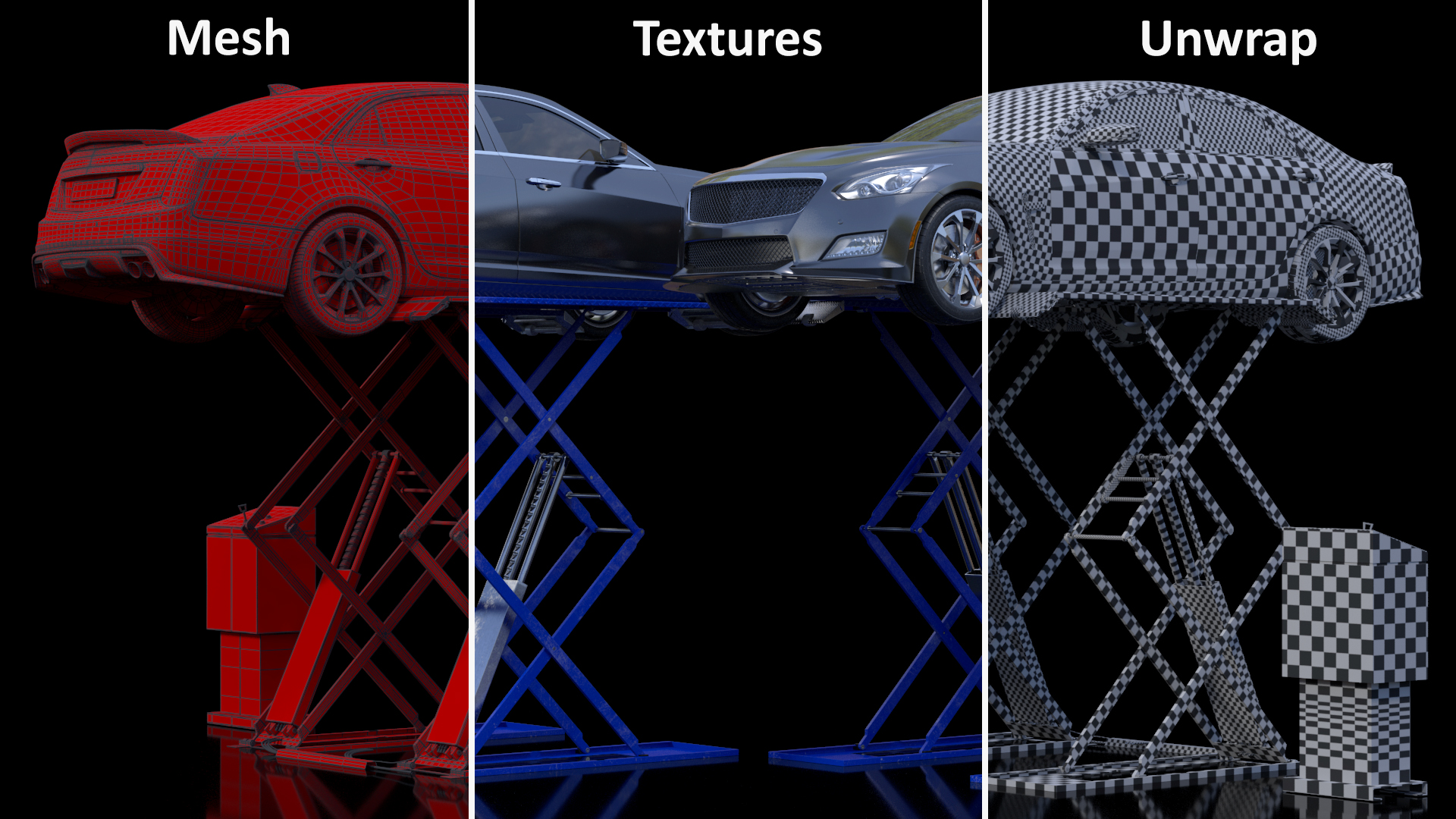 3D Automotive Scissor Lift and Sedan model