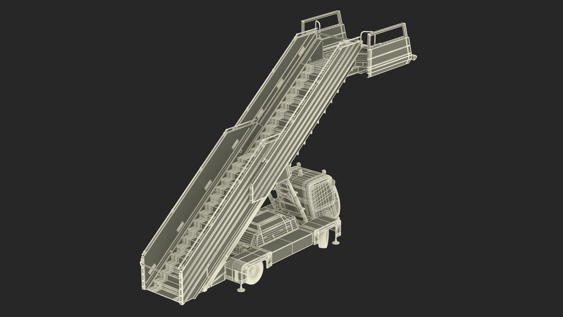 Airbus Delta with Passenger Boarding Stairs Car Rigged 3D model