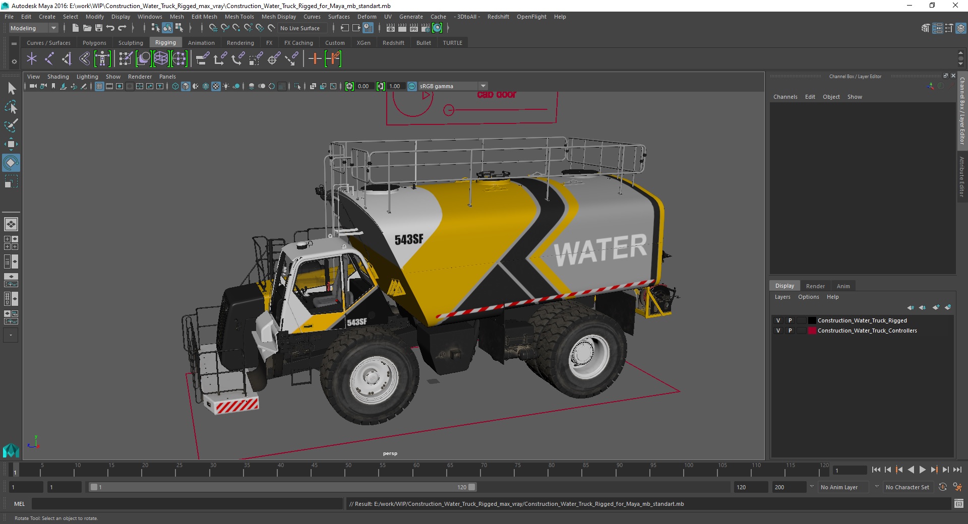 3D model Construction Water Truck Rigged for Maya