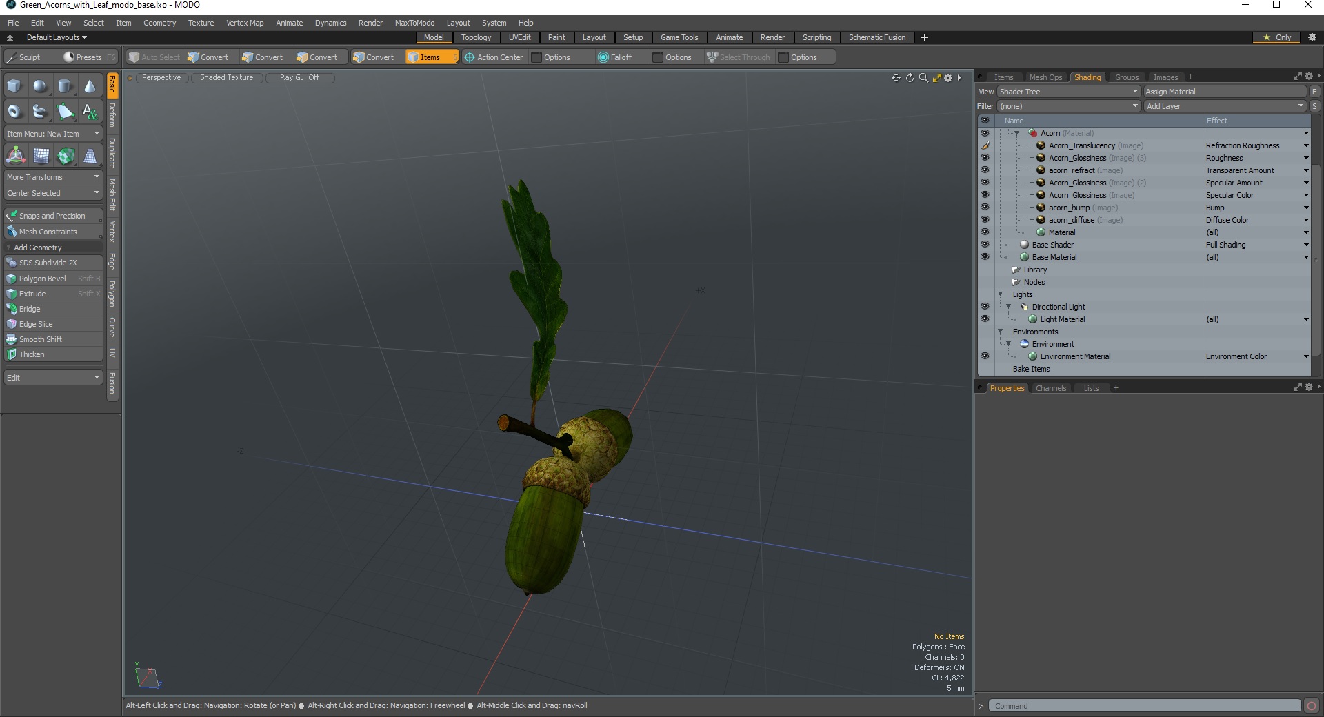 Green Acorns with Leaf 3D