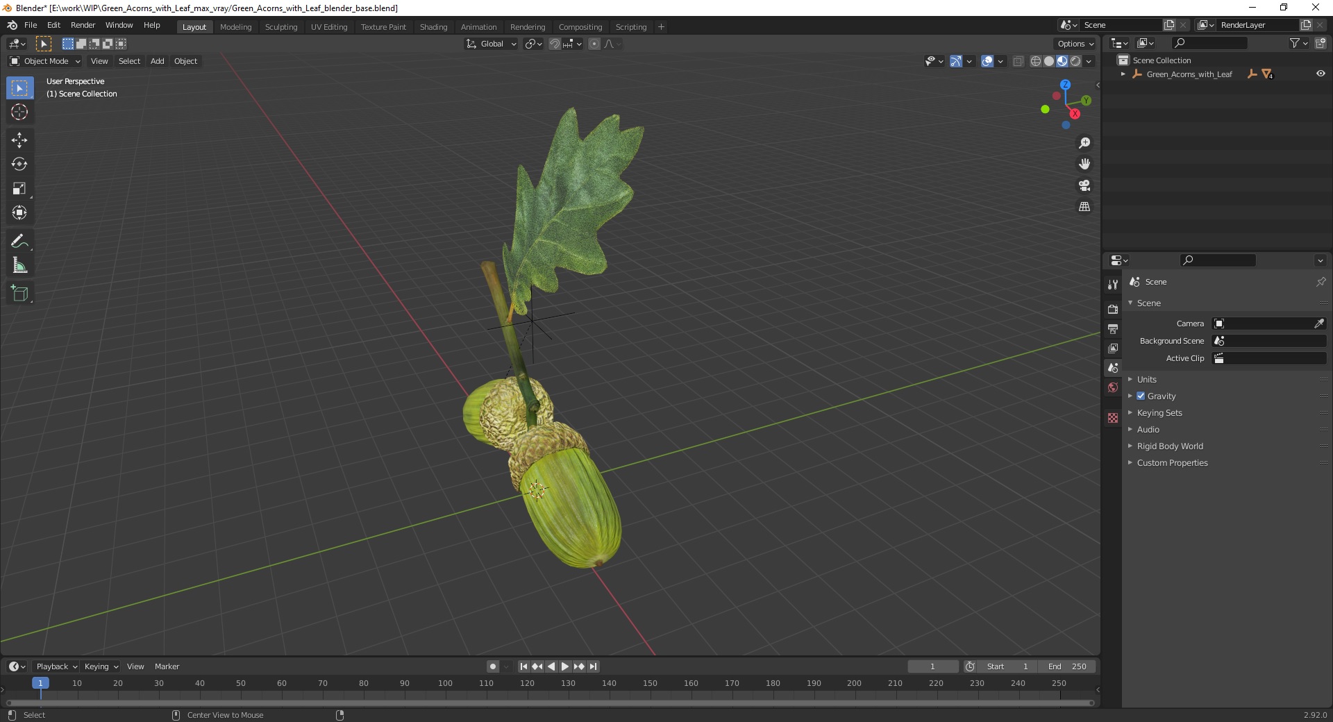 Green Acorns with Leaf 3D