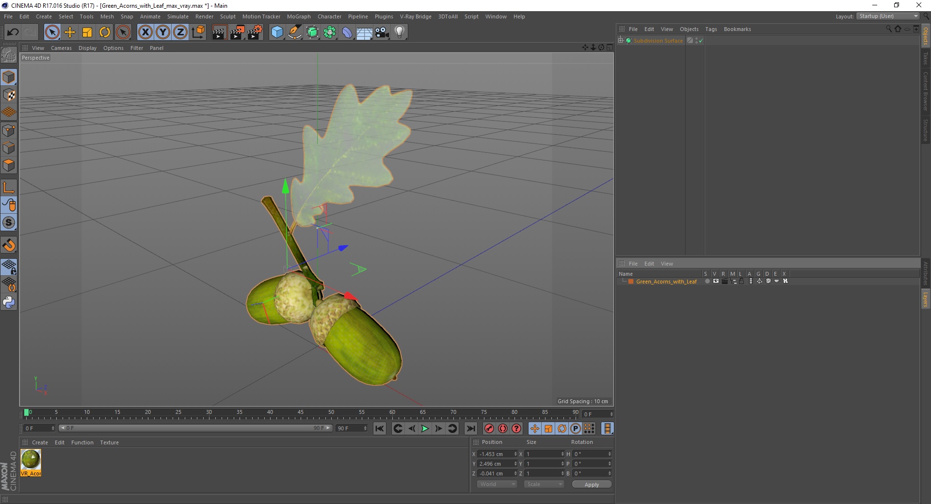 Green Acorns with Leaf 3D