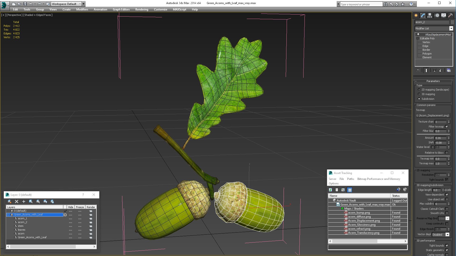 Green Acorns with Leaf 3D