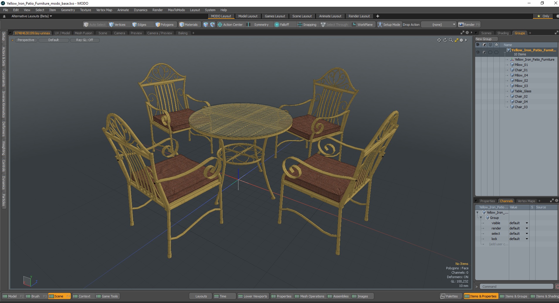 Yellow Iron Patio Furniture 3D