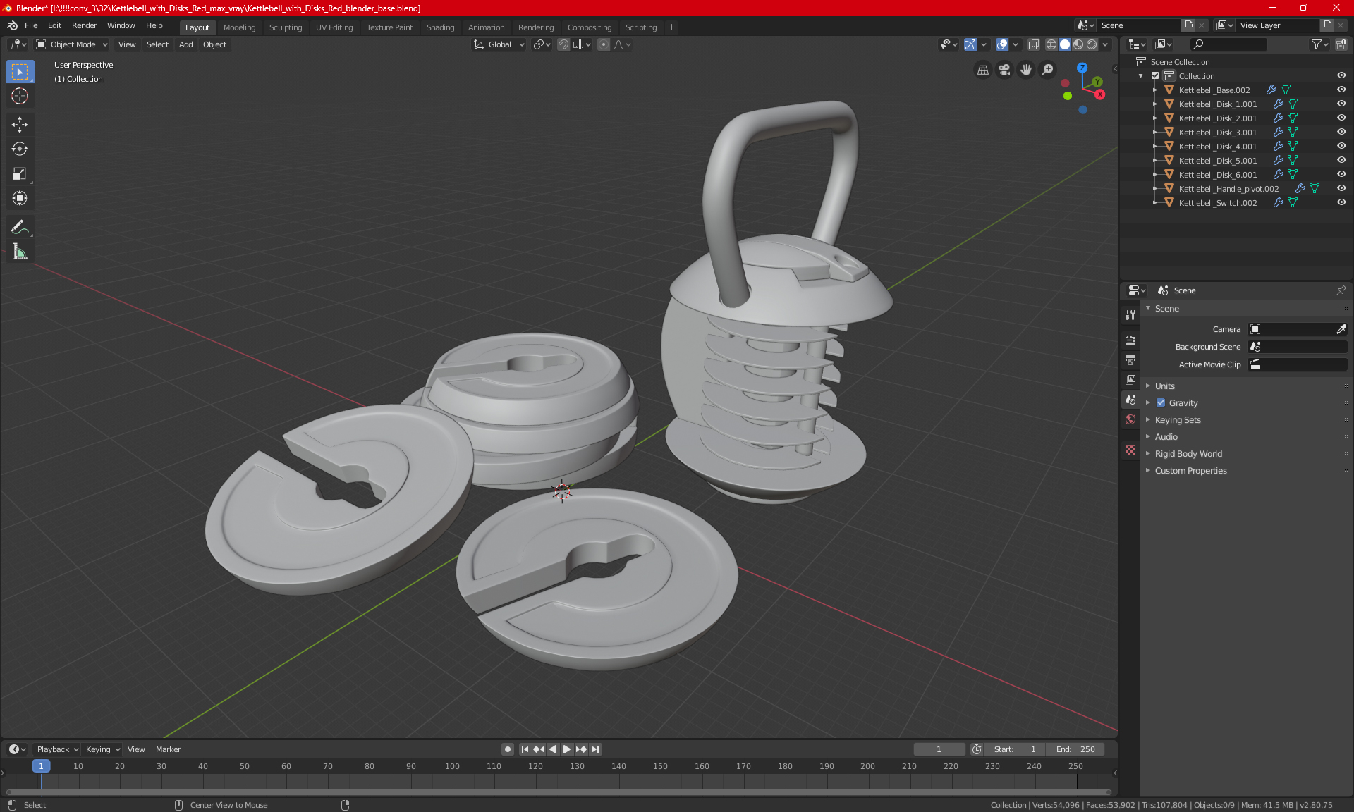 3D model Kettlebell with Disks Red