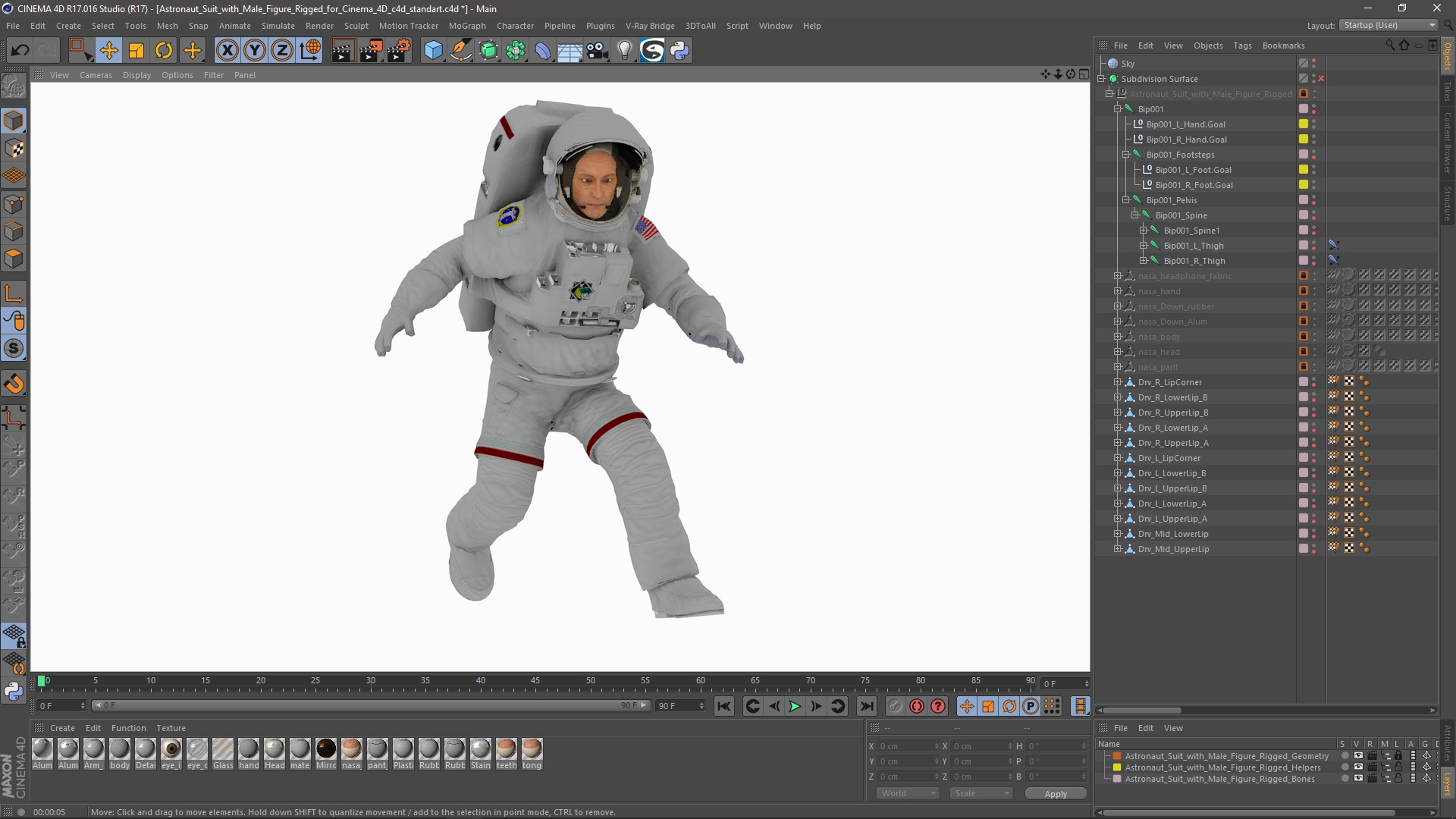 Astronaut Suit with Male Figure Rigged for Cinema 4D 3D