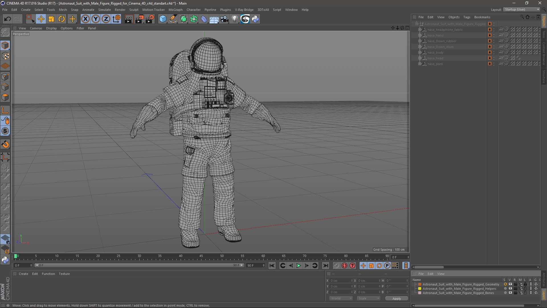 Astronaut Suit with Male Figure Rigged for Cinema 4D 3D