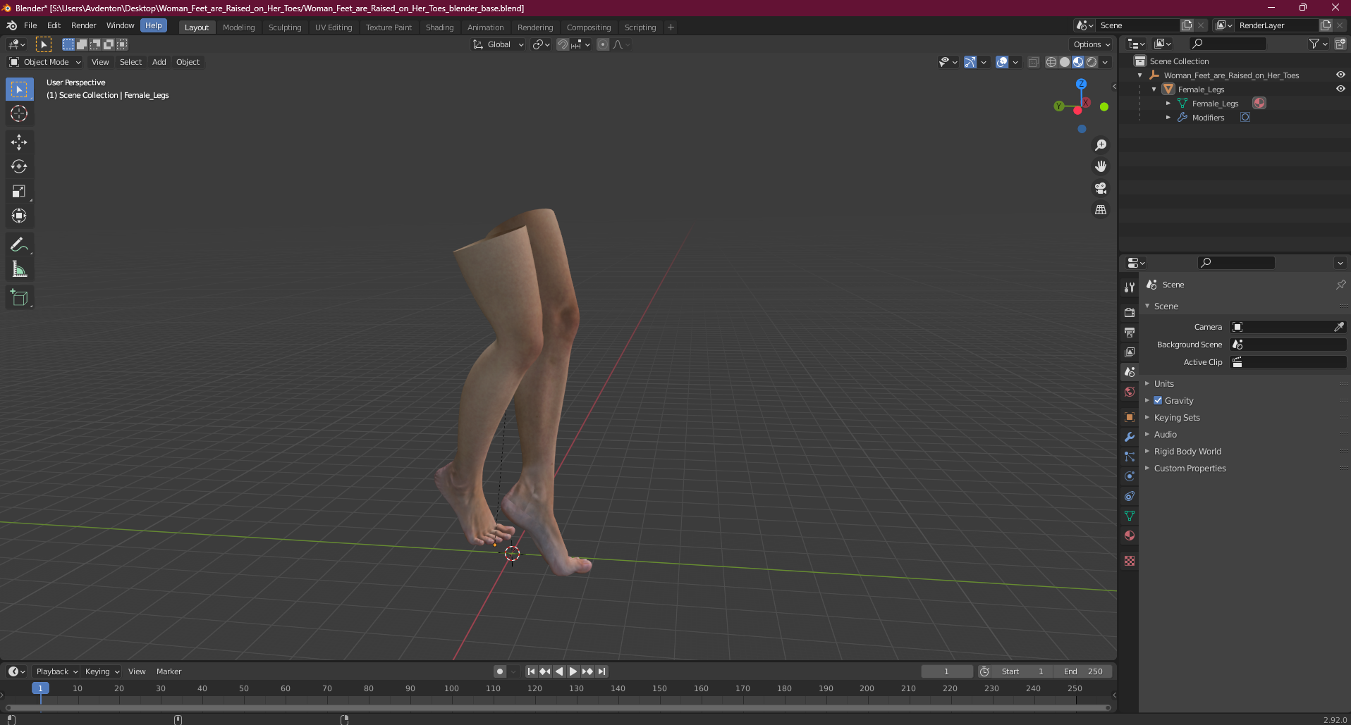 3D Woman Feet are Raised on Her Toes model