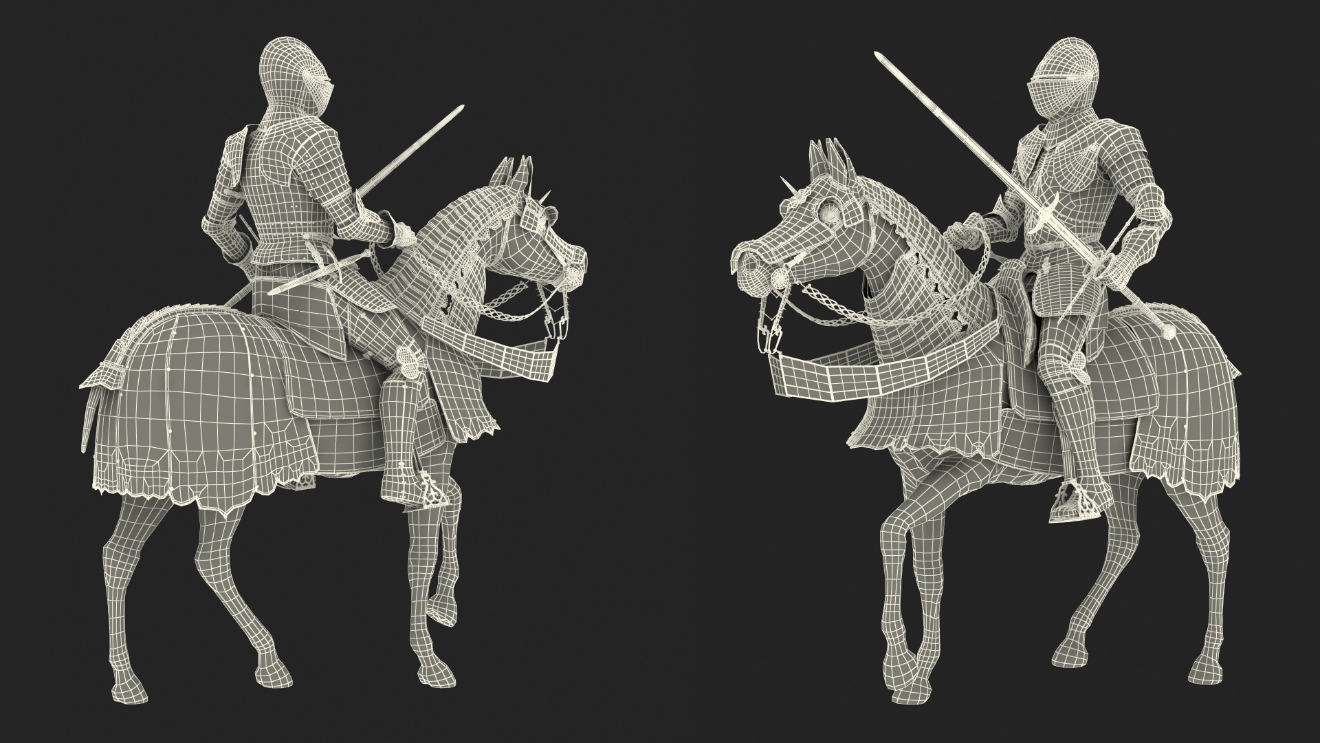 3D Medieval Horse in Armor with Knight Riding Fur