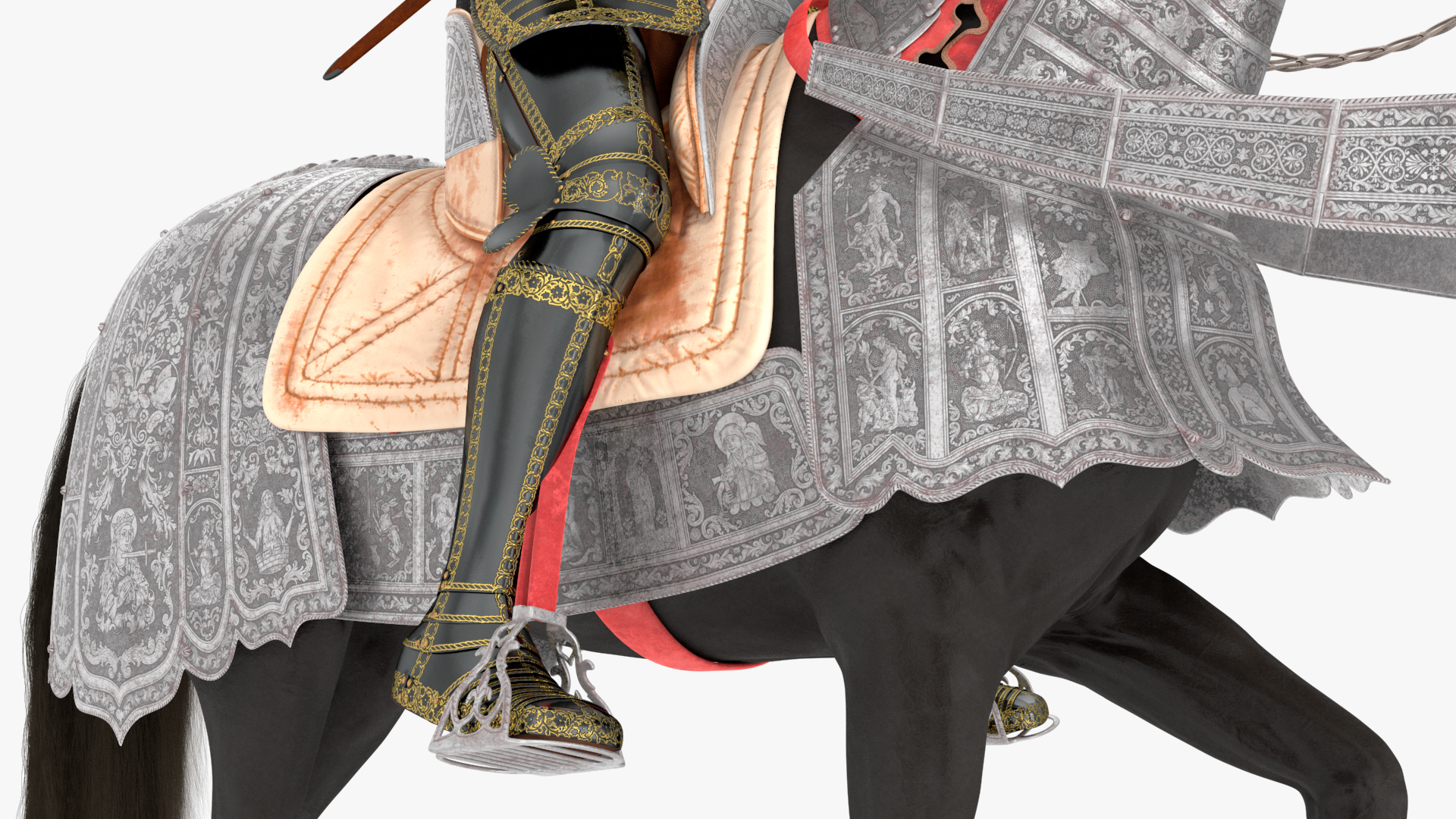 3D Medieval Horse in Armor with Knight Riding Fur