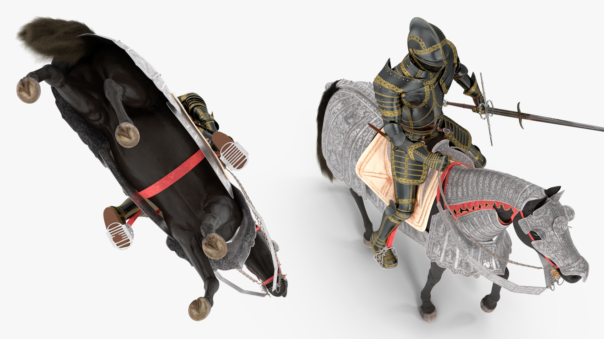 3D Medieval Horse in Armor with Knight Riding Fur