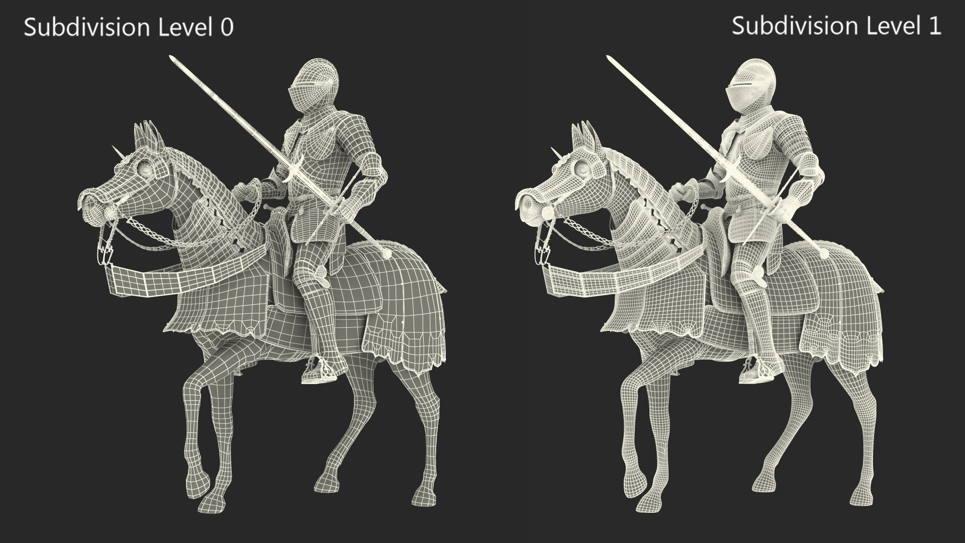 3D Medieval Horse in Armor with Knight Riding Fur