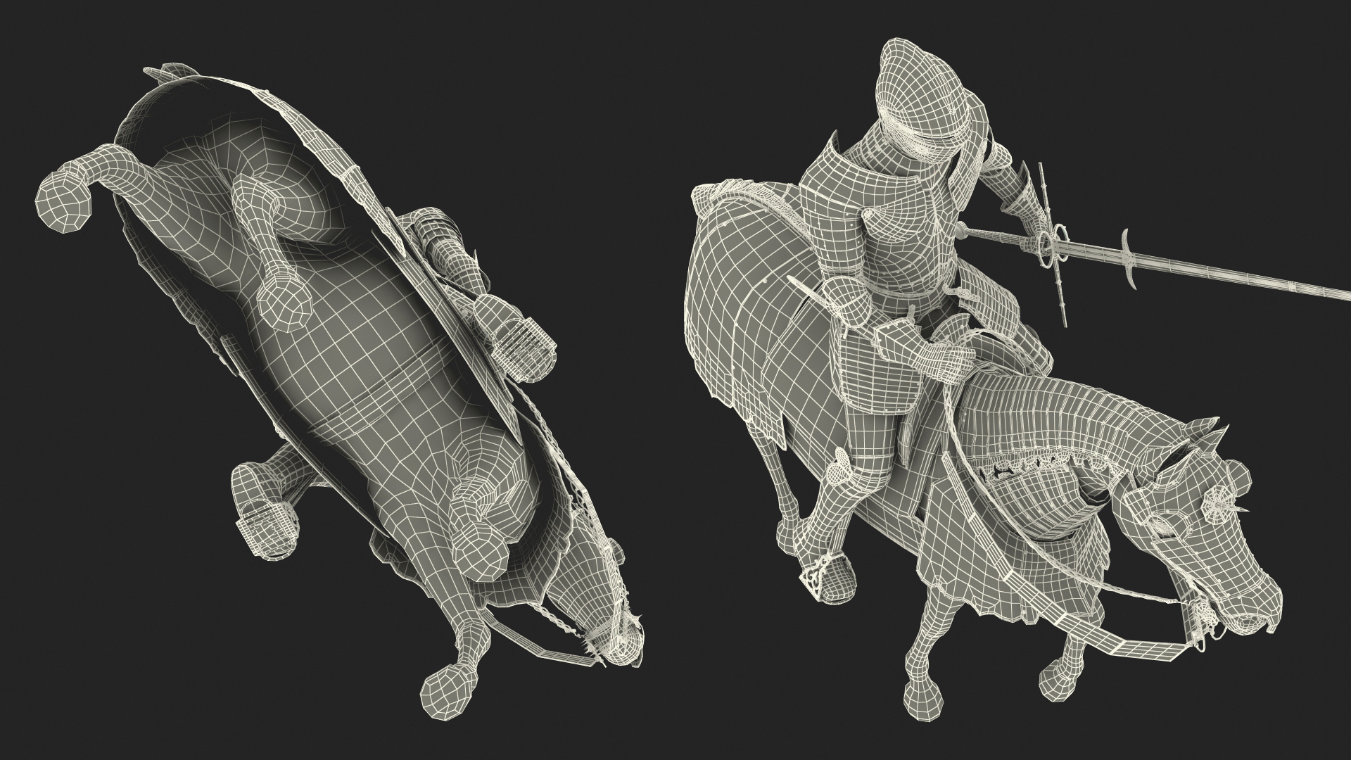 3D Medieval Horse in Armor with Knight Riding Fur