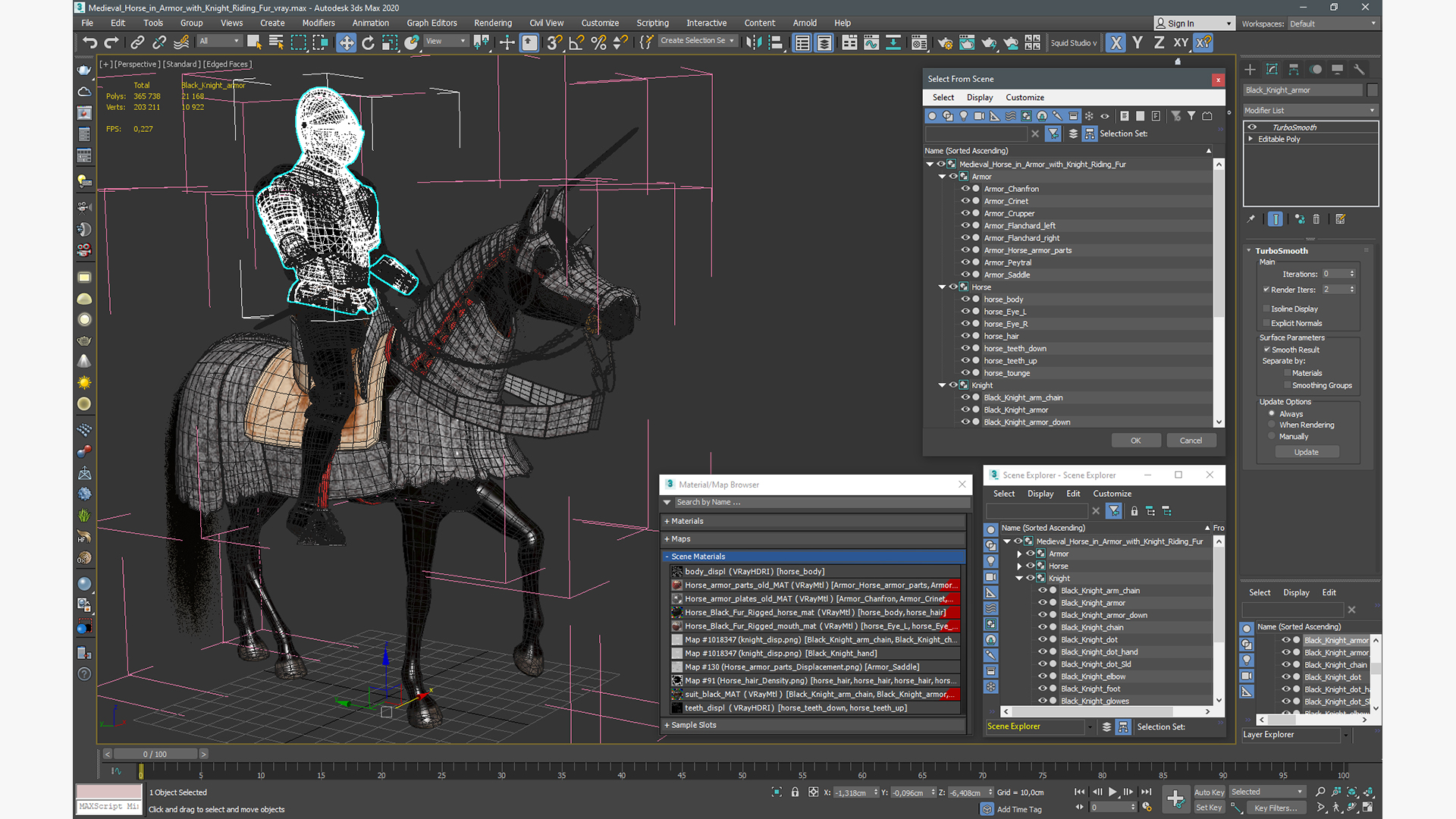 3D Medieval Horse in Armor with Knight Riding Fur