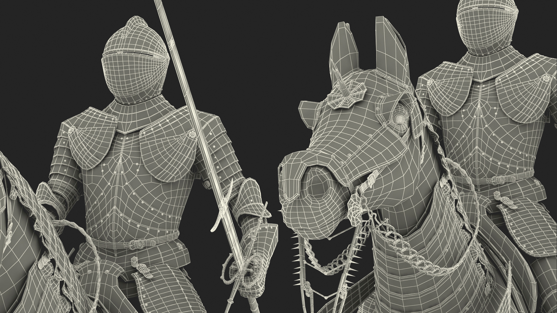 3D Medieval Horse in Armor with Knight Riding Fur