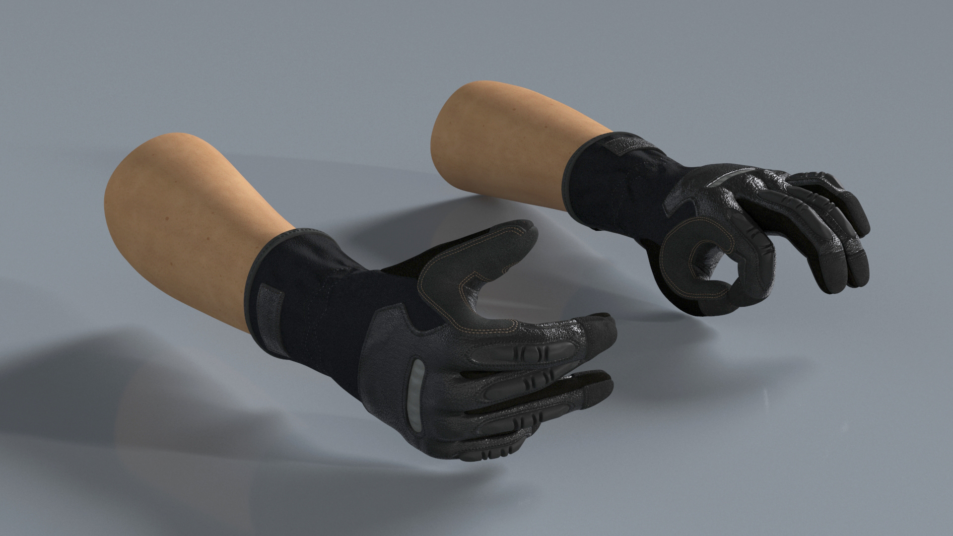 Hands in Black Safety Leather Glove Rigged 3D