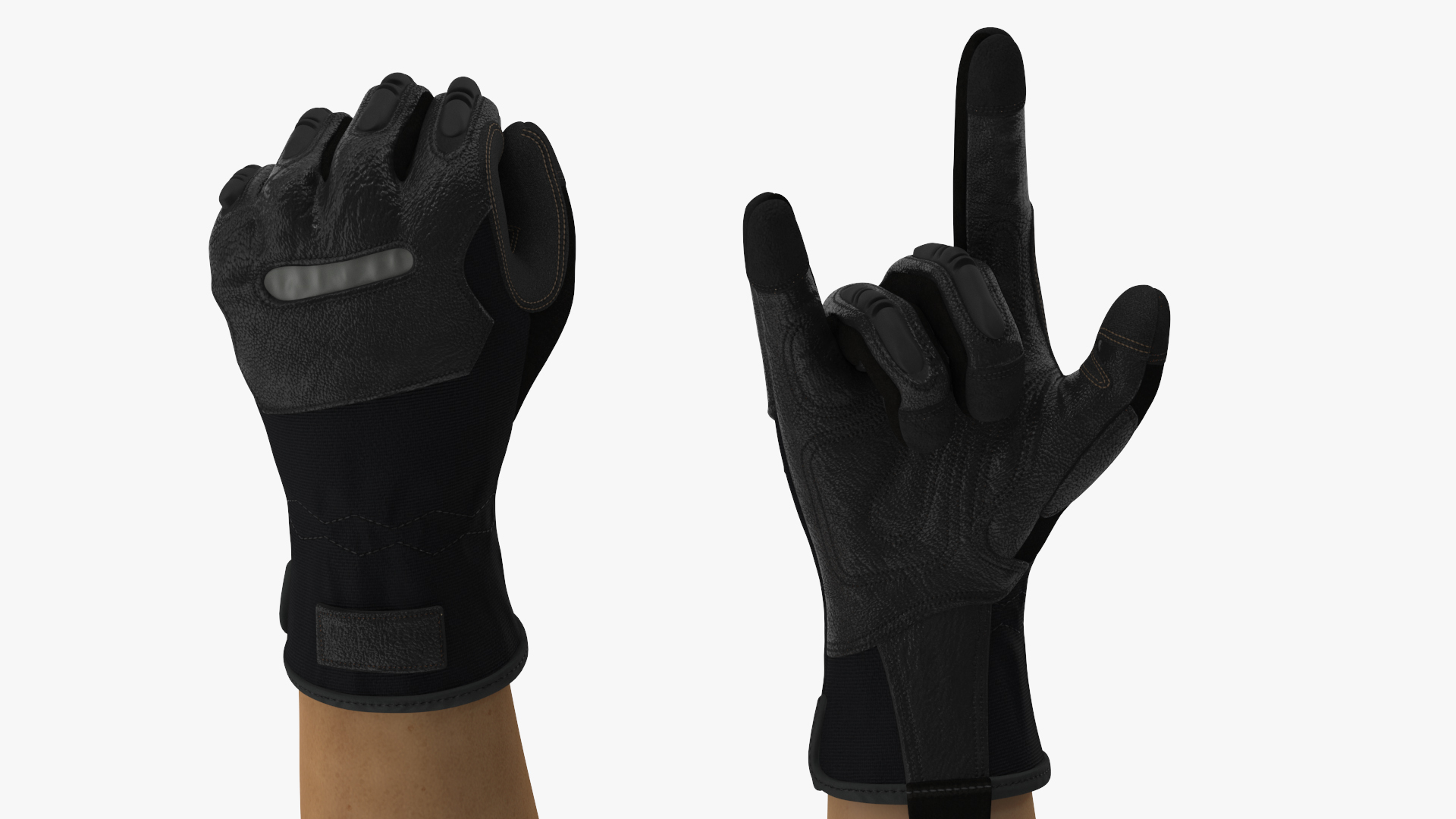 Hands in Black Safety Leather Glove Rigged 3D