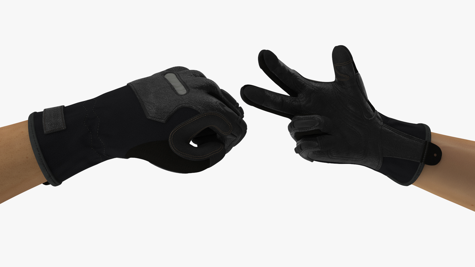 Hands in Black Safety Leather Glove Rigged 3D