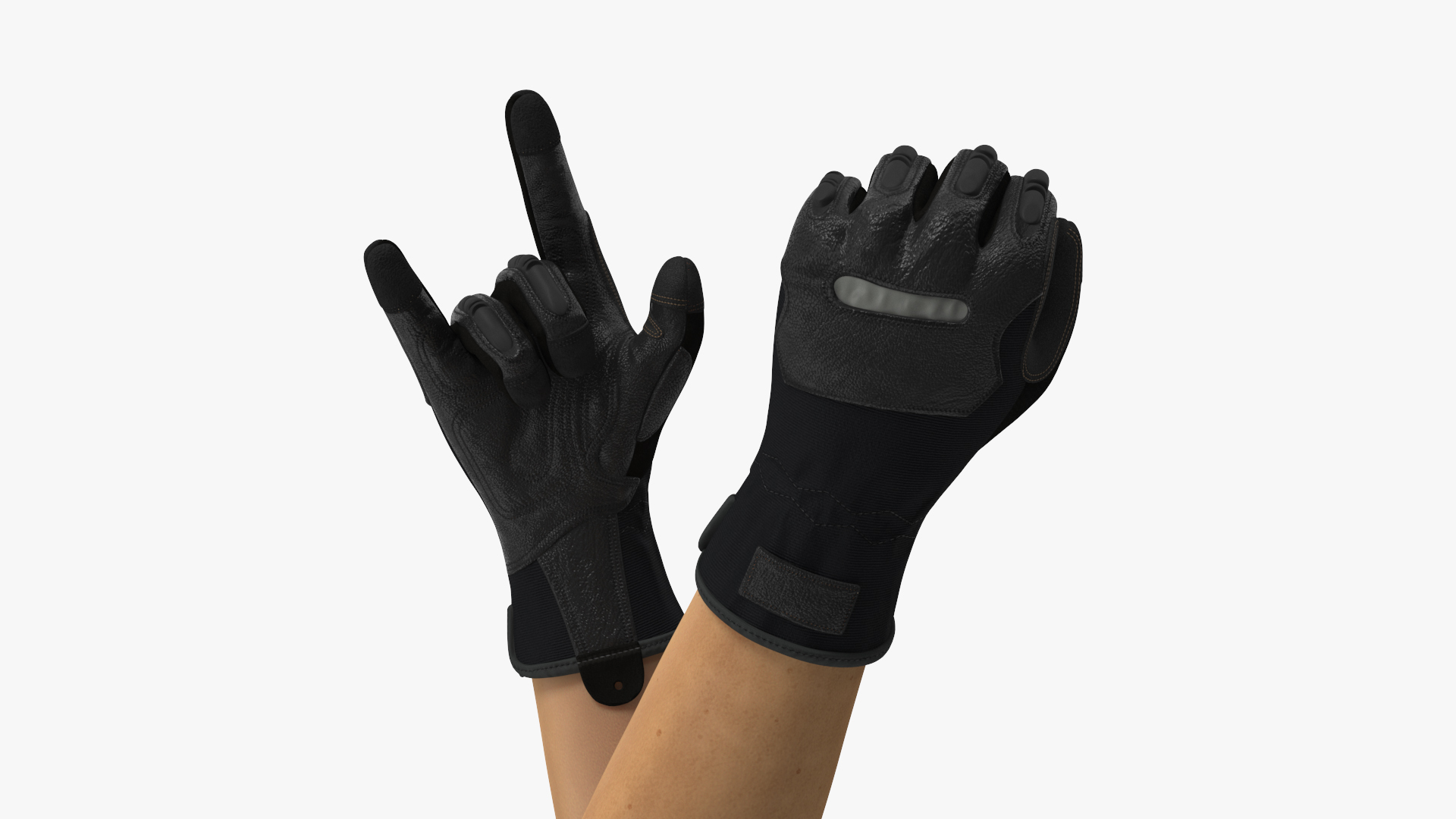 Hands in Black Safety Leather Glove Rigged 3D