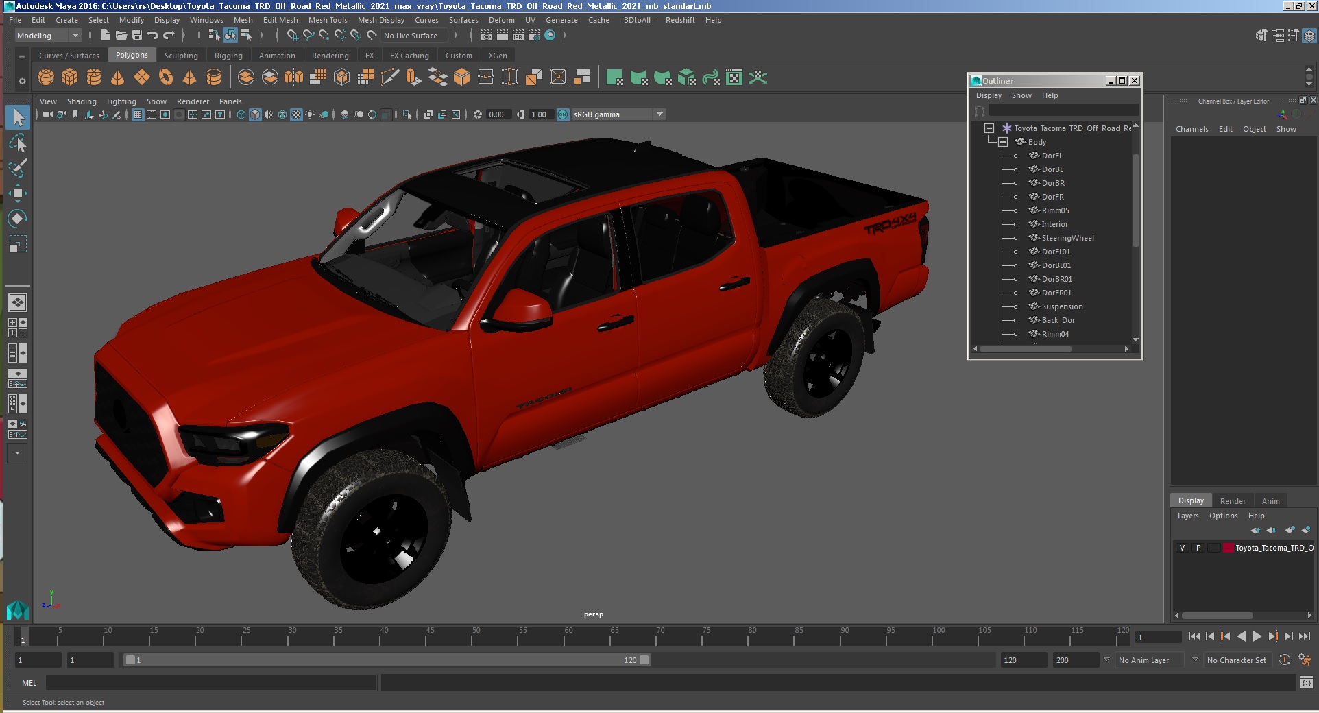 Toyota Tacoma TRD Off Road Red Metallic 2021 3D model