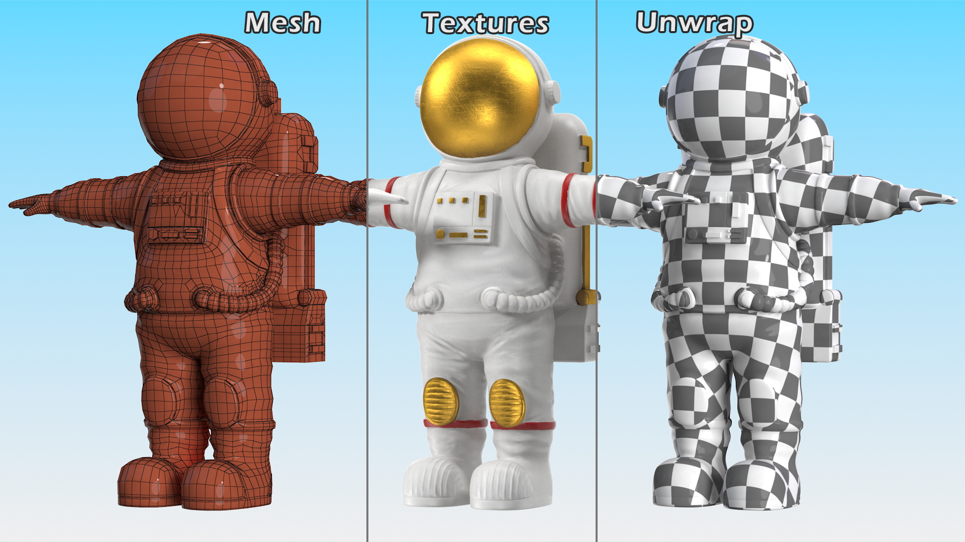 3D Astronaut Toy Character White T-pose