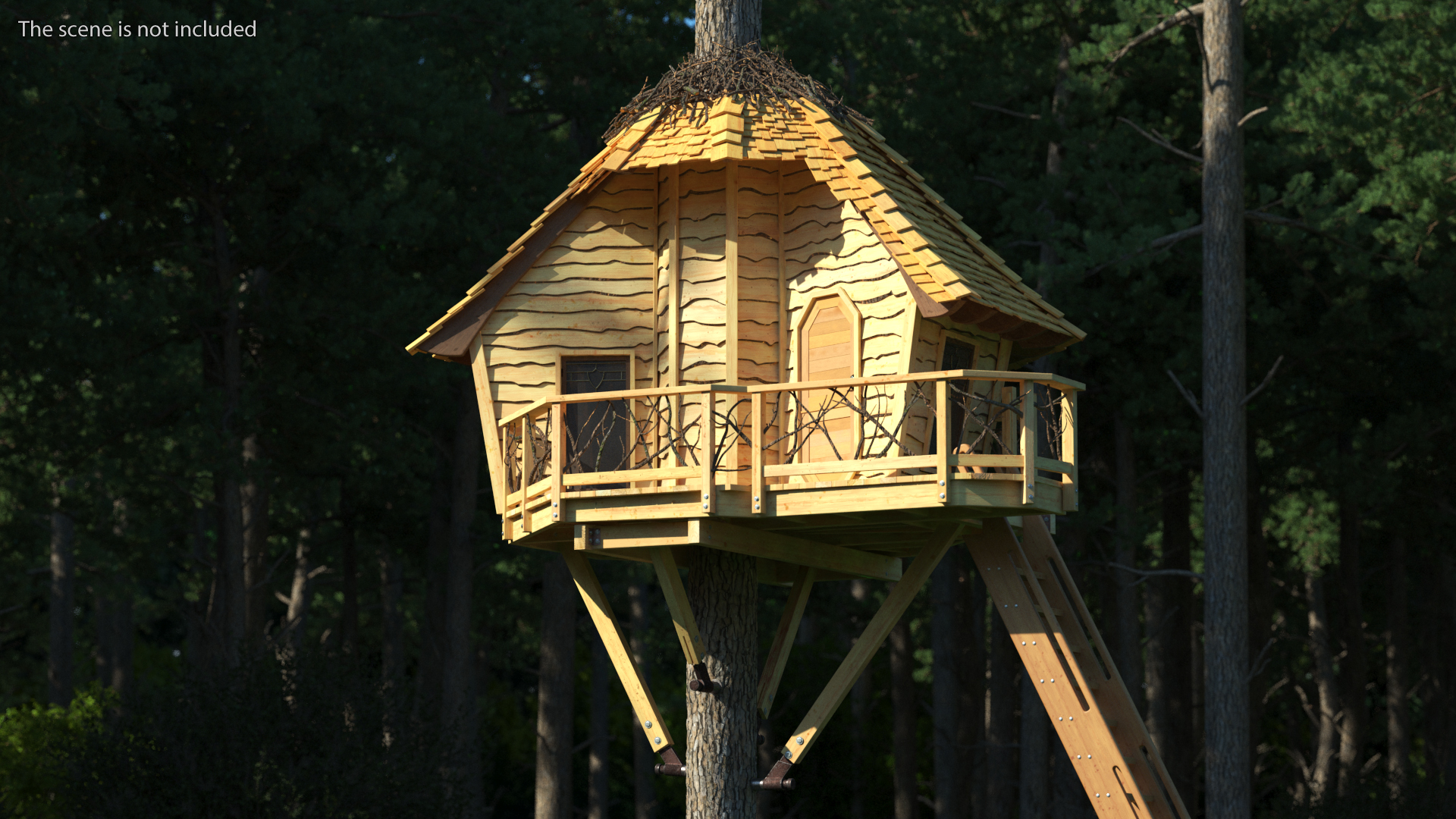 Tree House with One Pine 3D model