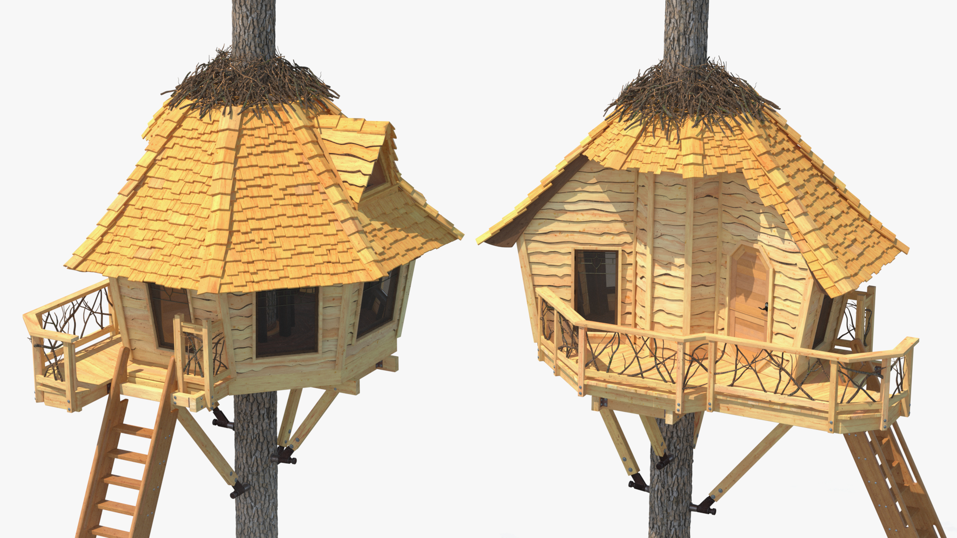 Tree House with One Pine 3D model