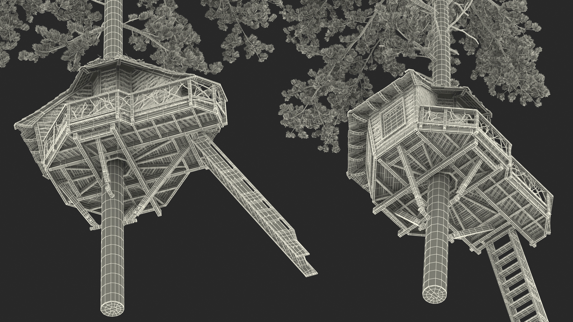 Tree House with One Pine 3D model