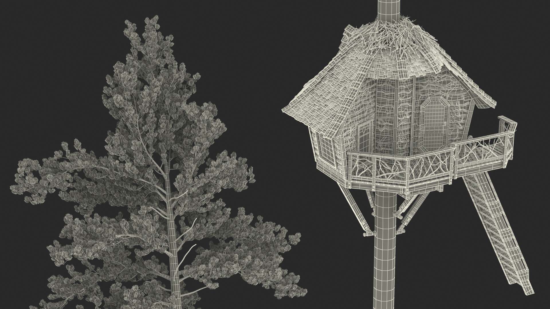 Tree House with One Pine 3D model