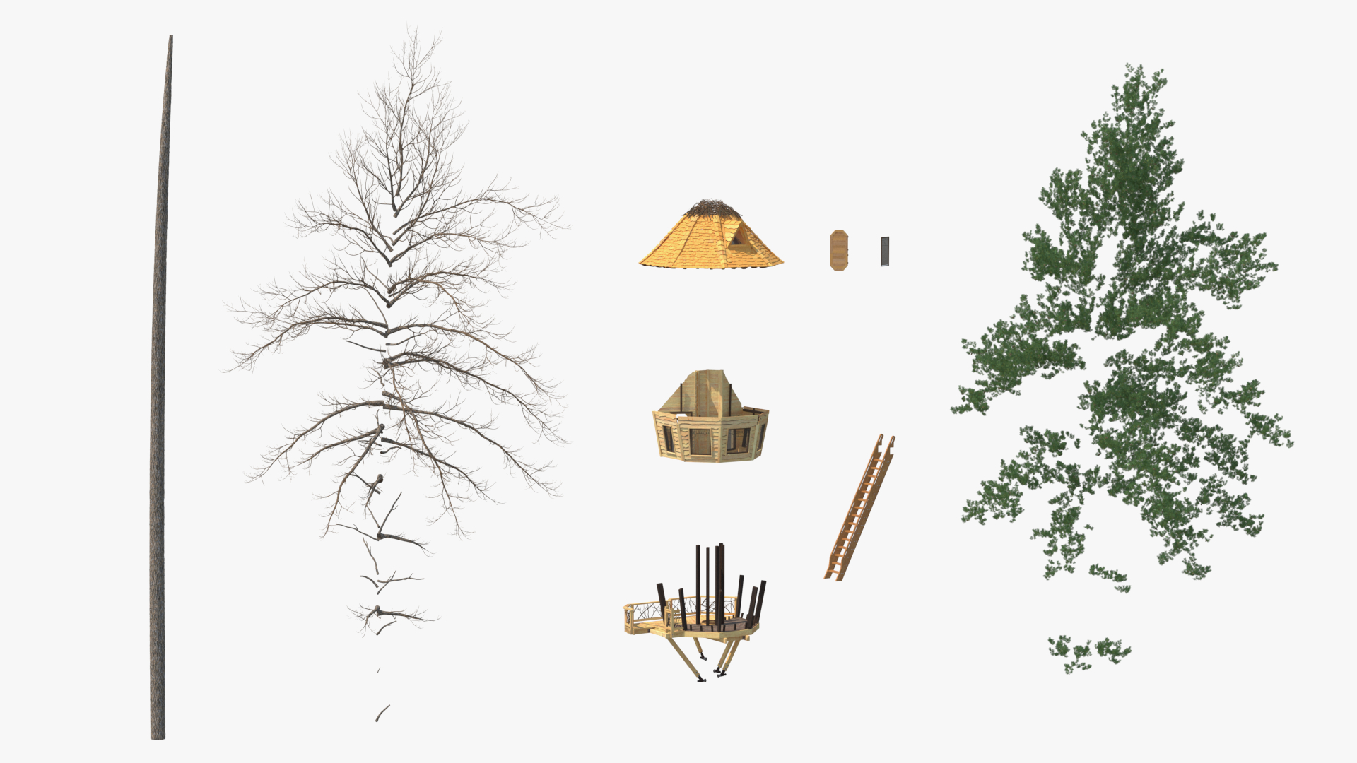 Tree House with One Pine 3D model