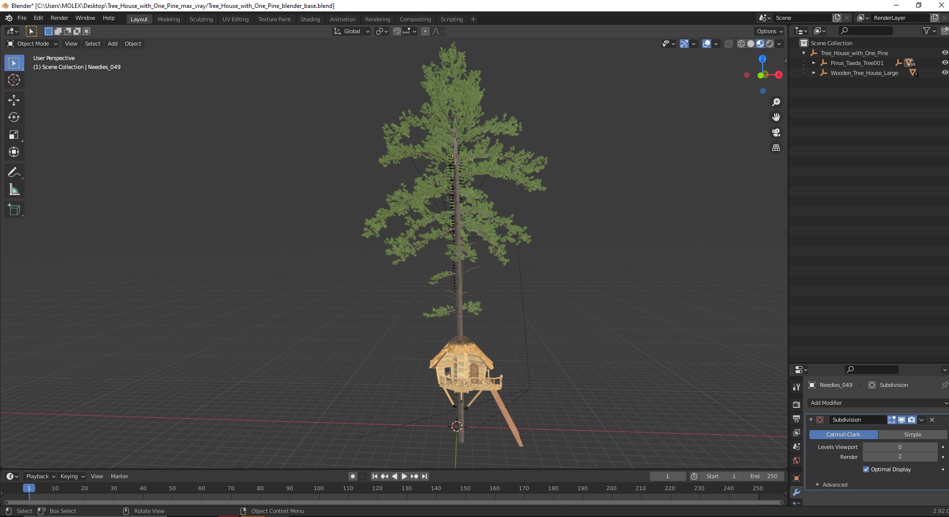 Tree House with One Pine 3D model