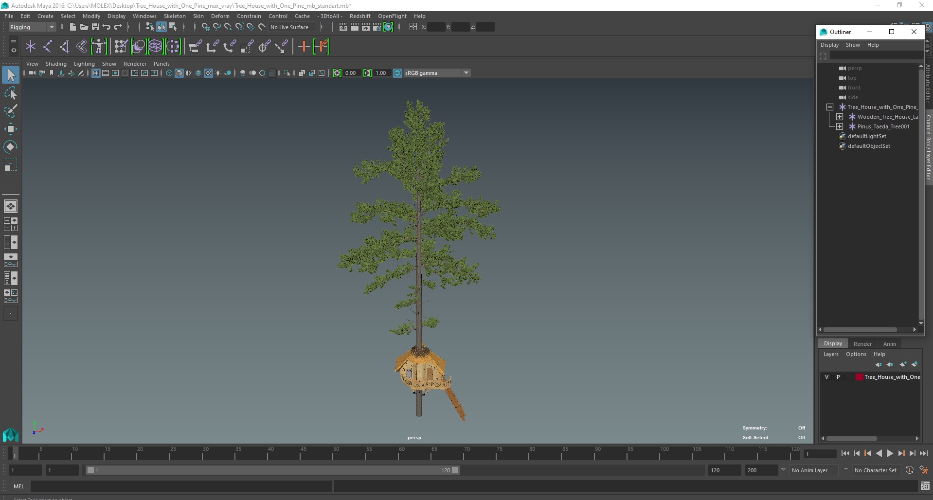 Tree House with One Pine 3D model