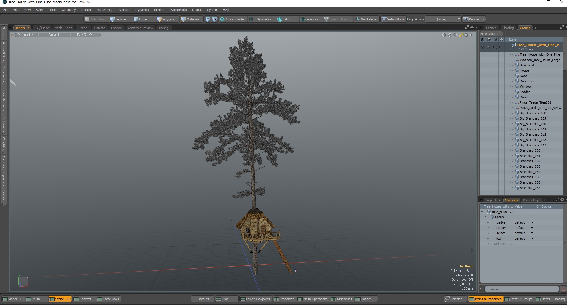 Tree House with One Pine 3D model