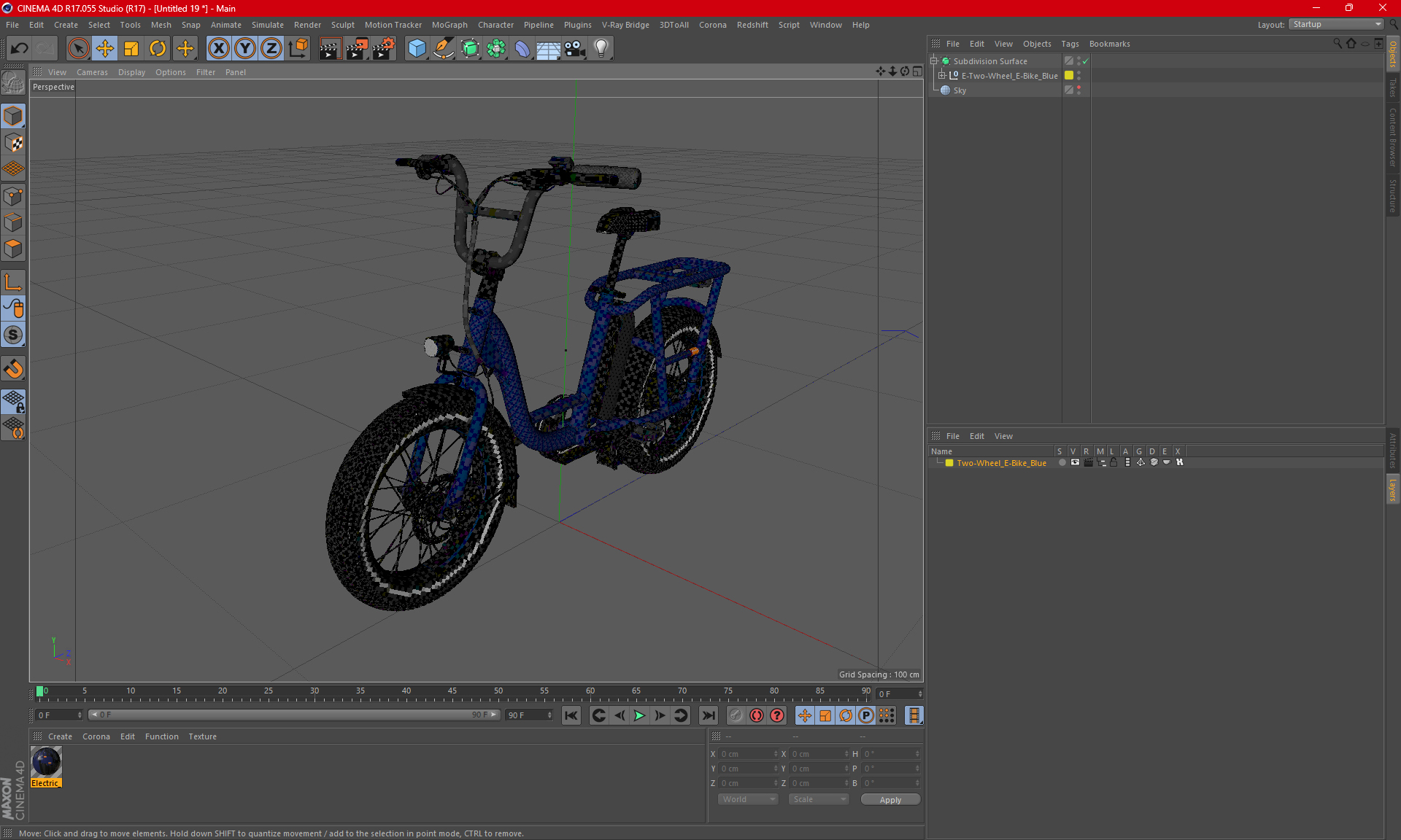 3D Two-Wheel E-Bike Blue