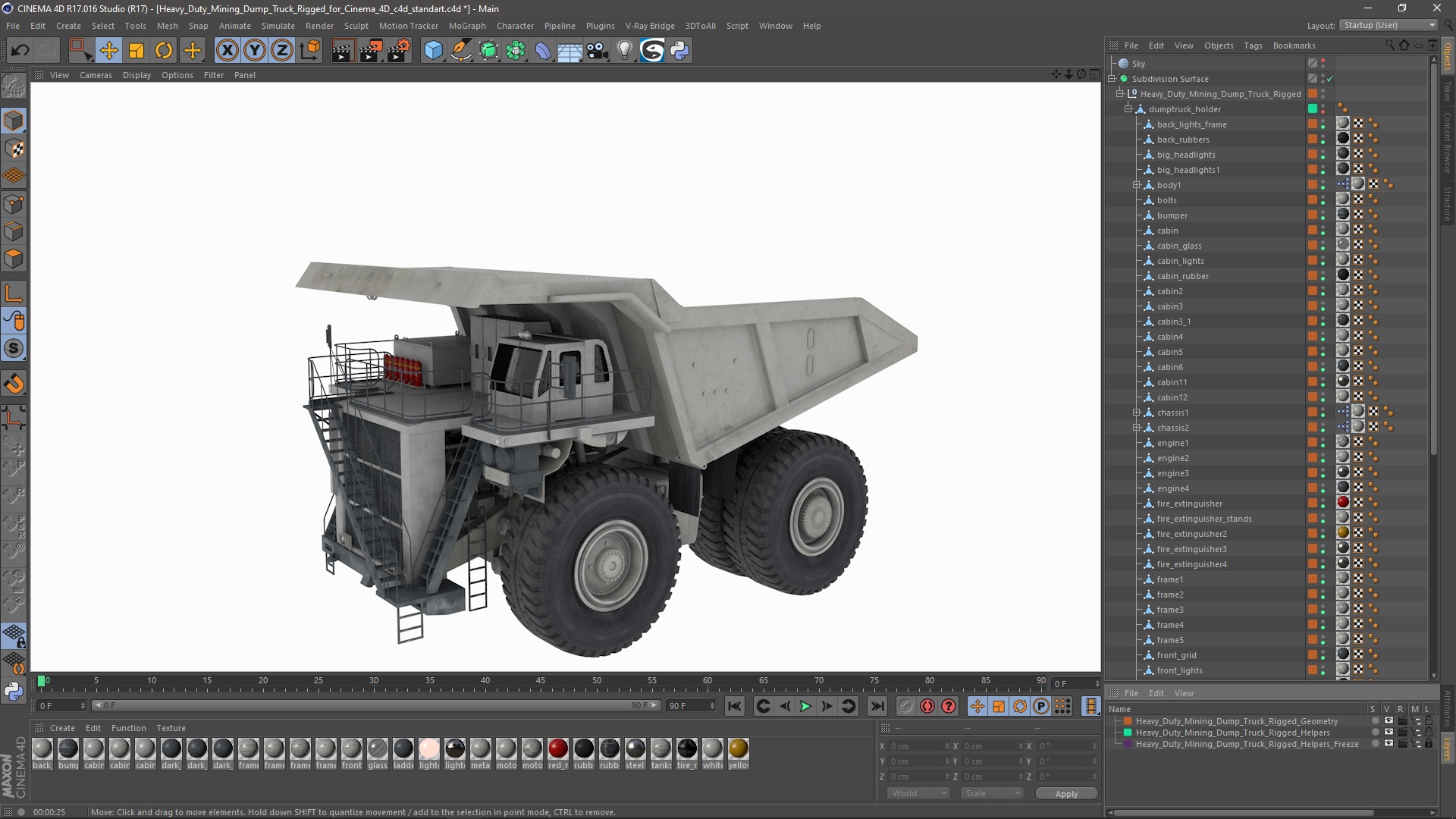 Heavy Duty Mining Dump Truck Rigged for Cinema 4D 3D model