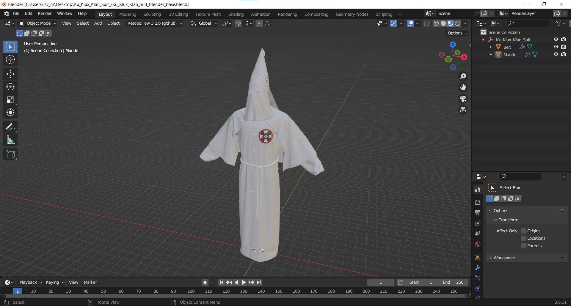 Ku Klux Klan Suit 3D