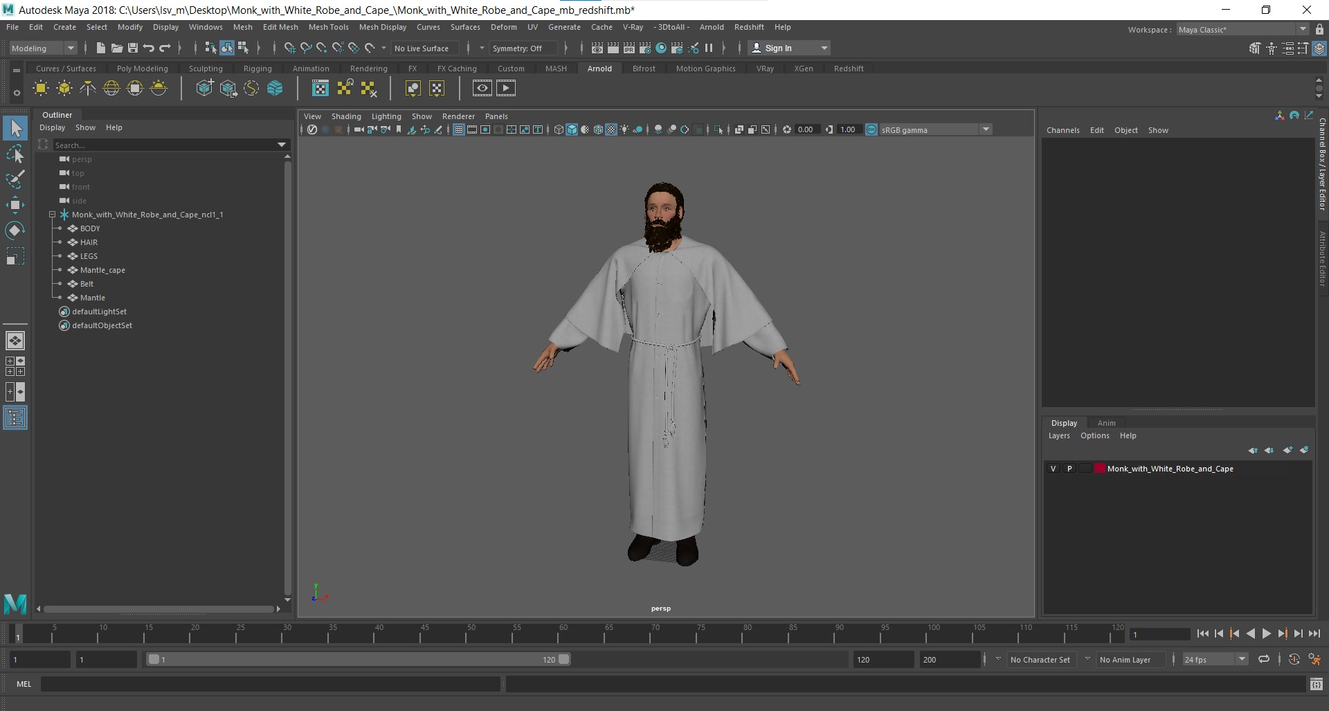 Monk with White Robe and Cape 3D model