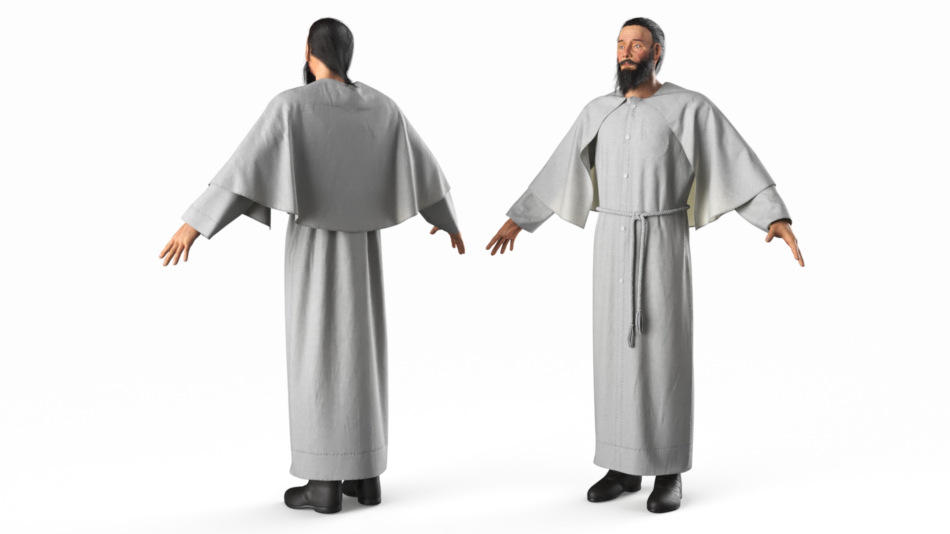 Monk with White Robe and Cape 3D model