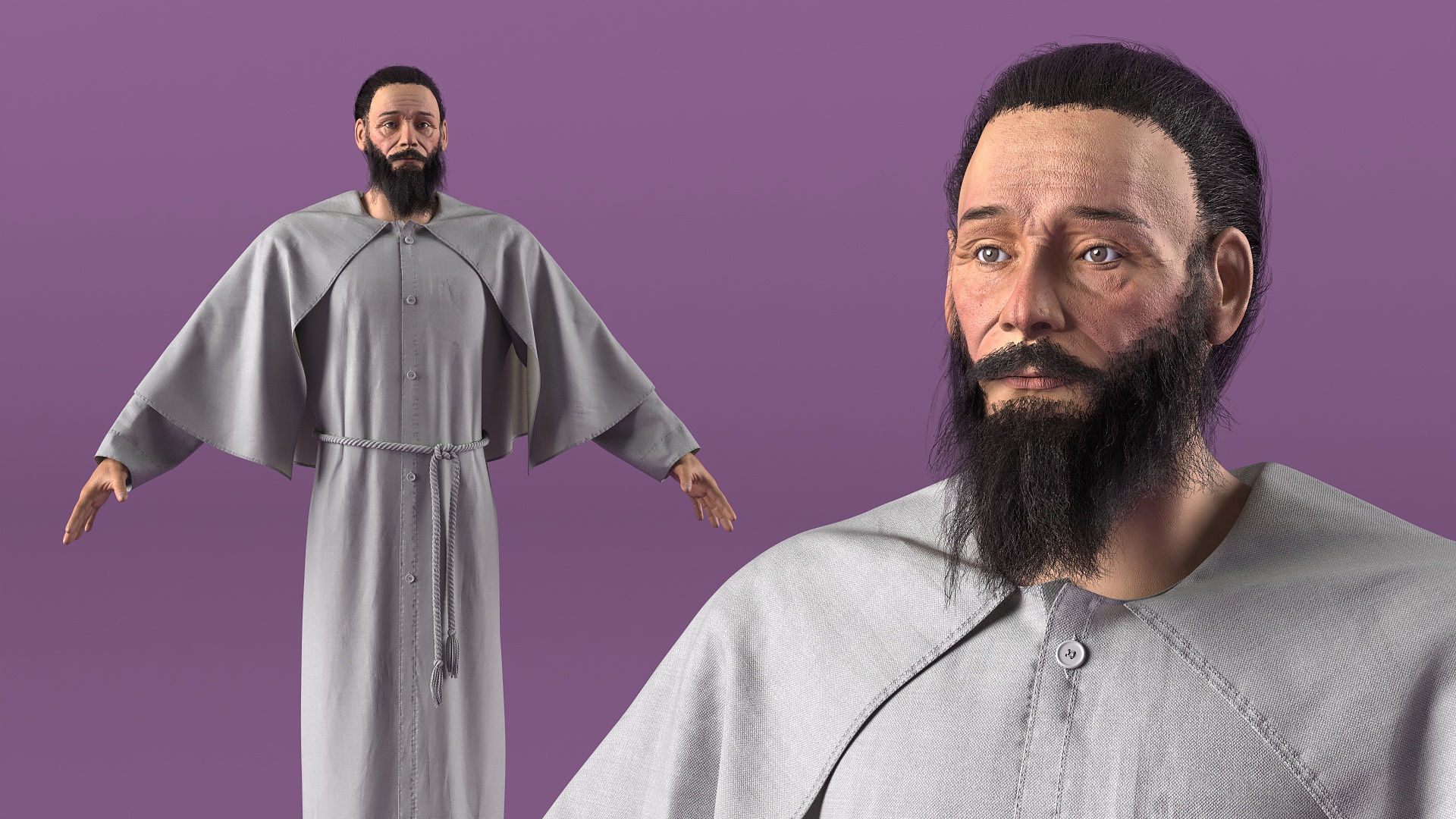 Monk with White Robe and Cape 3D model