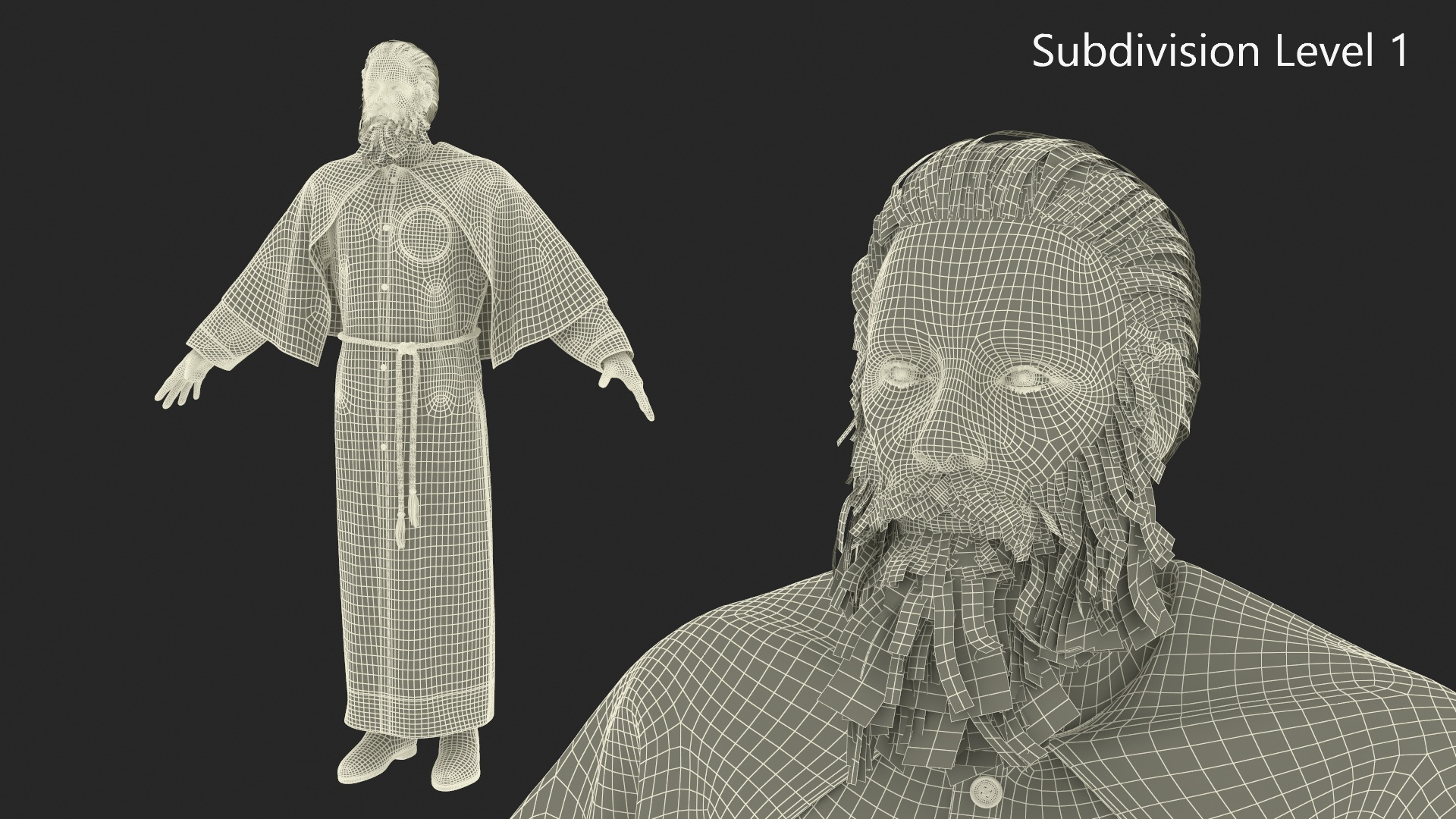 Monk with White Robe and Cape 3D model