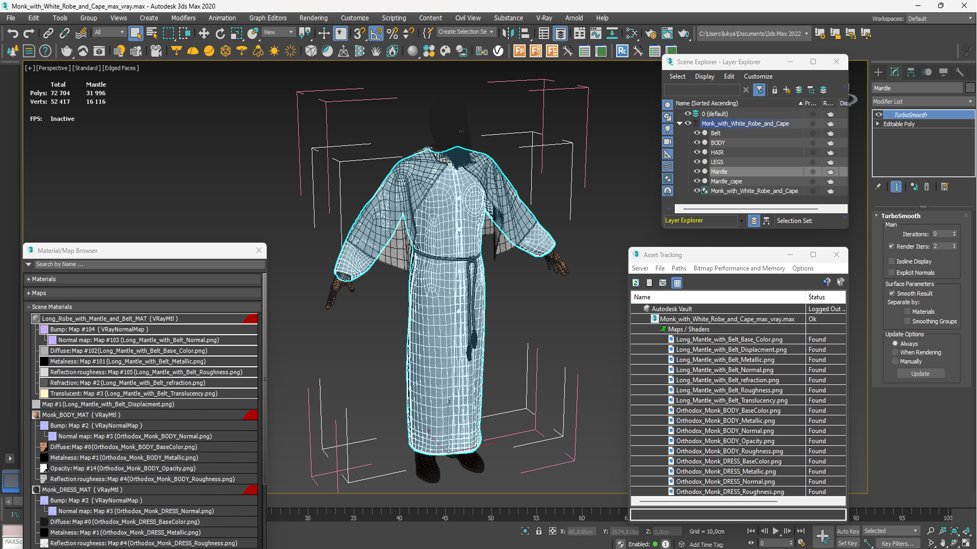 Monk with White Robe and Cape 3D model