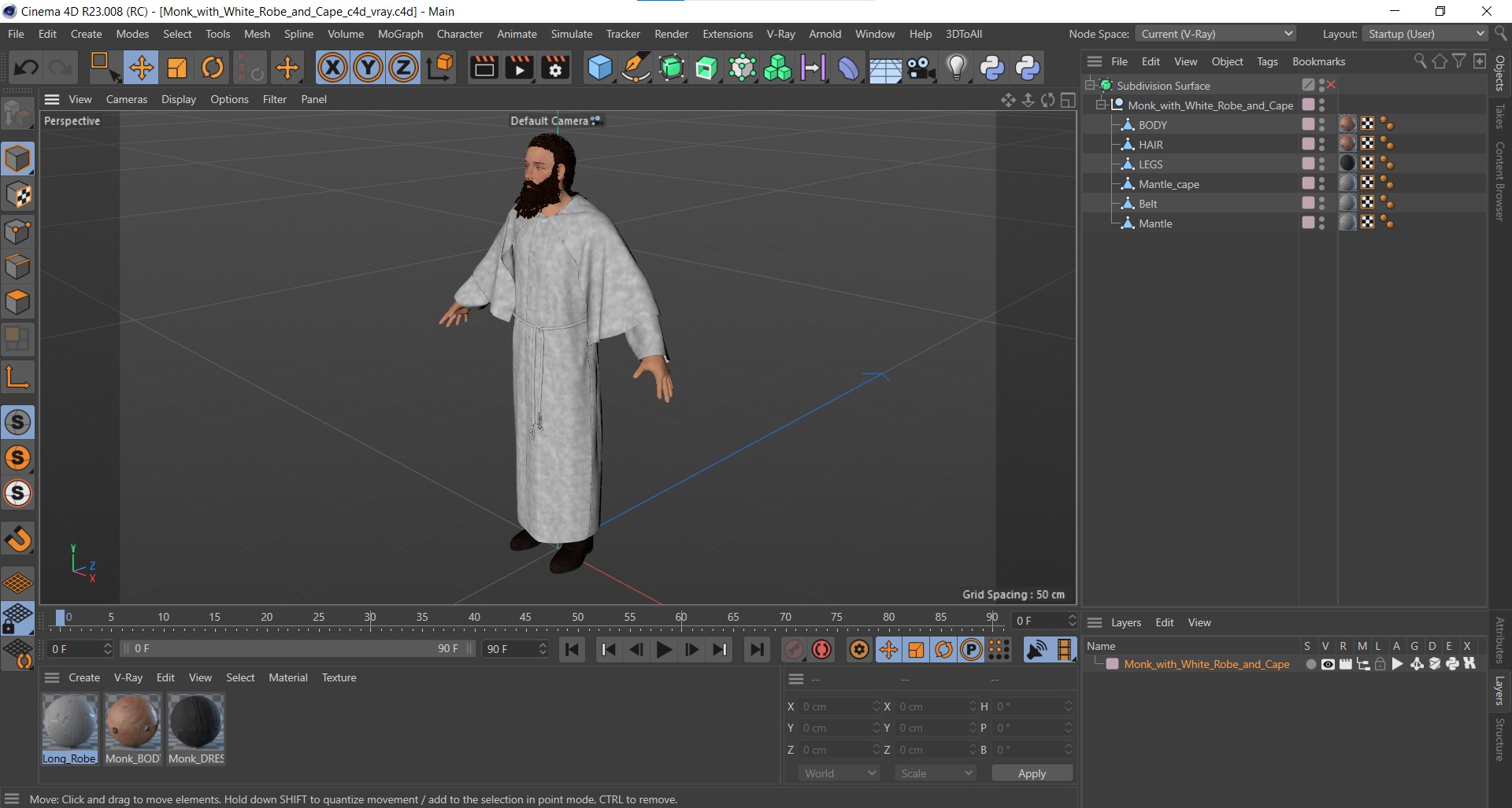 Monk with White Robe and Cape 3D model