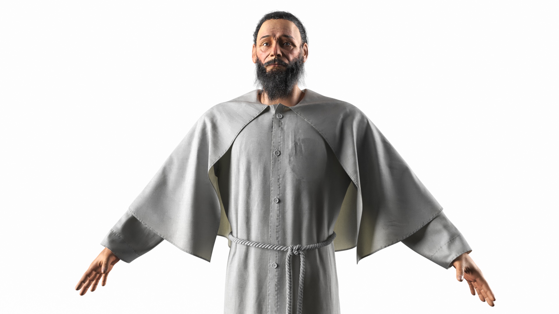 Monk with White Robe and Cape 3D model