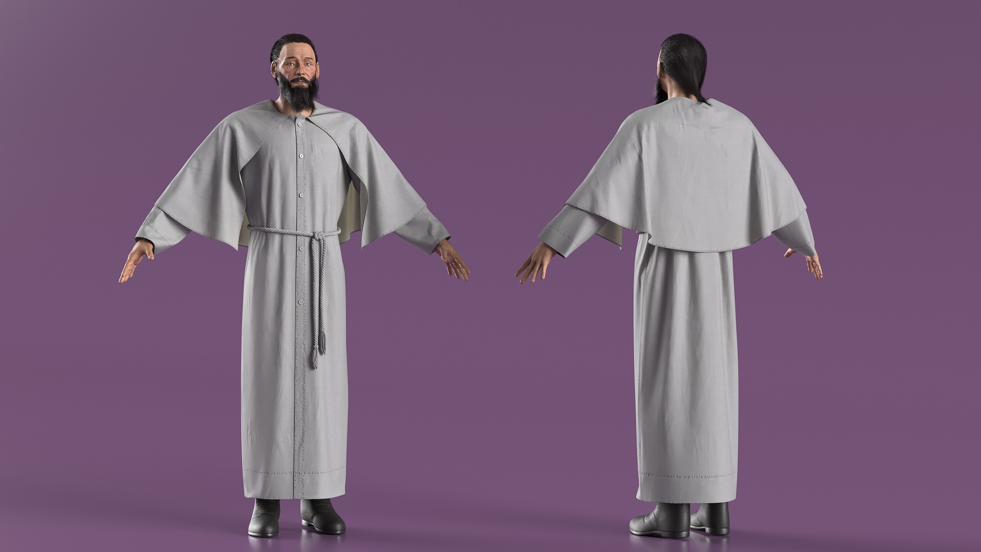 Monk with White Robe and Cape 3D model