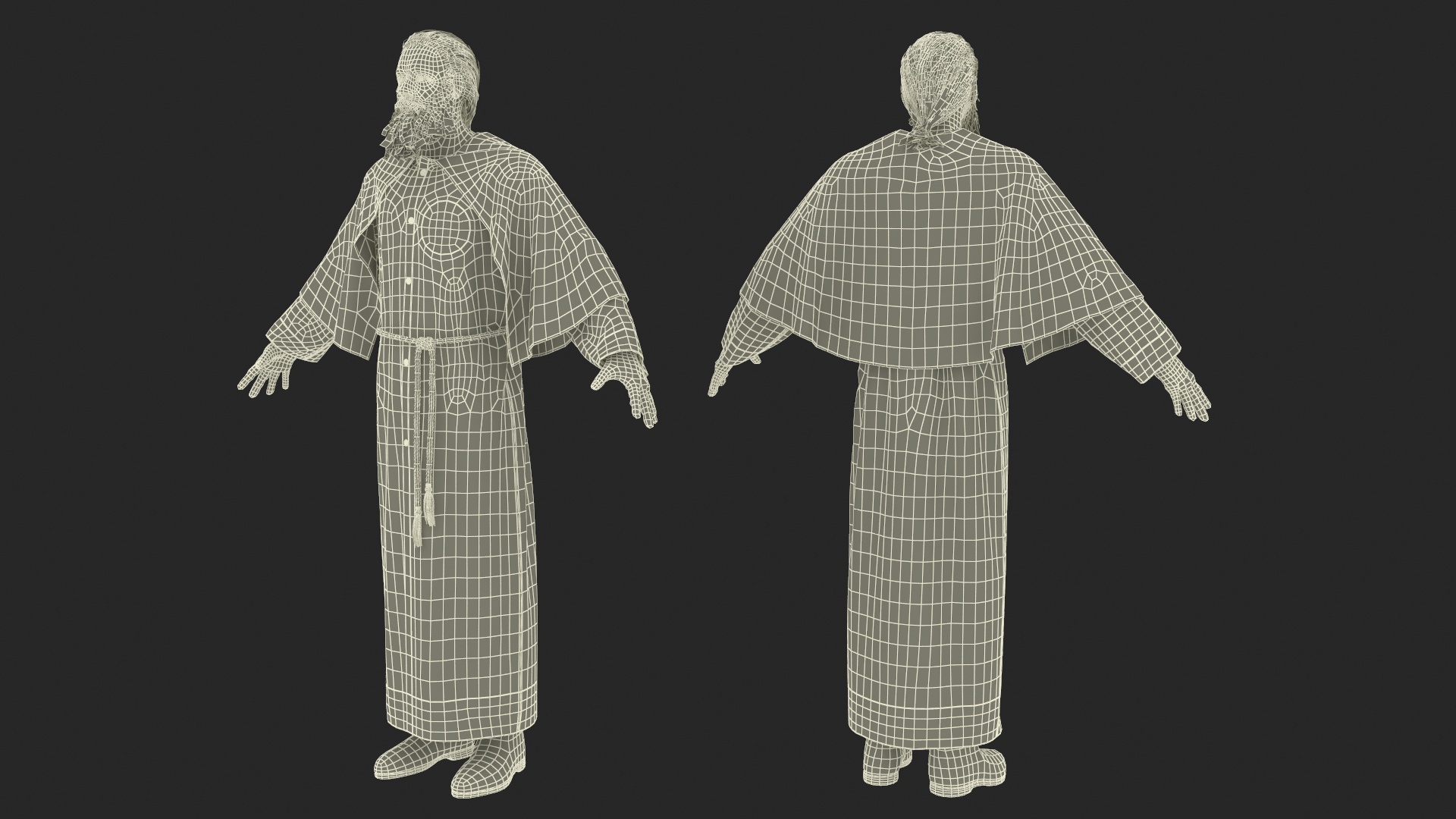 Monk with White Robe and Cape 3D model