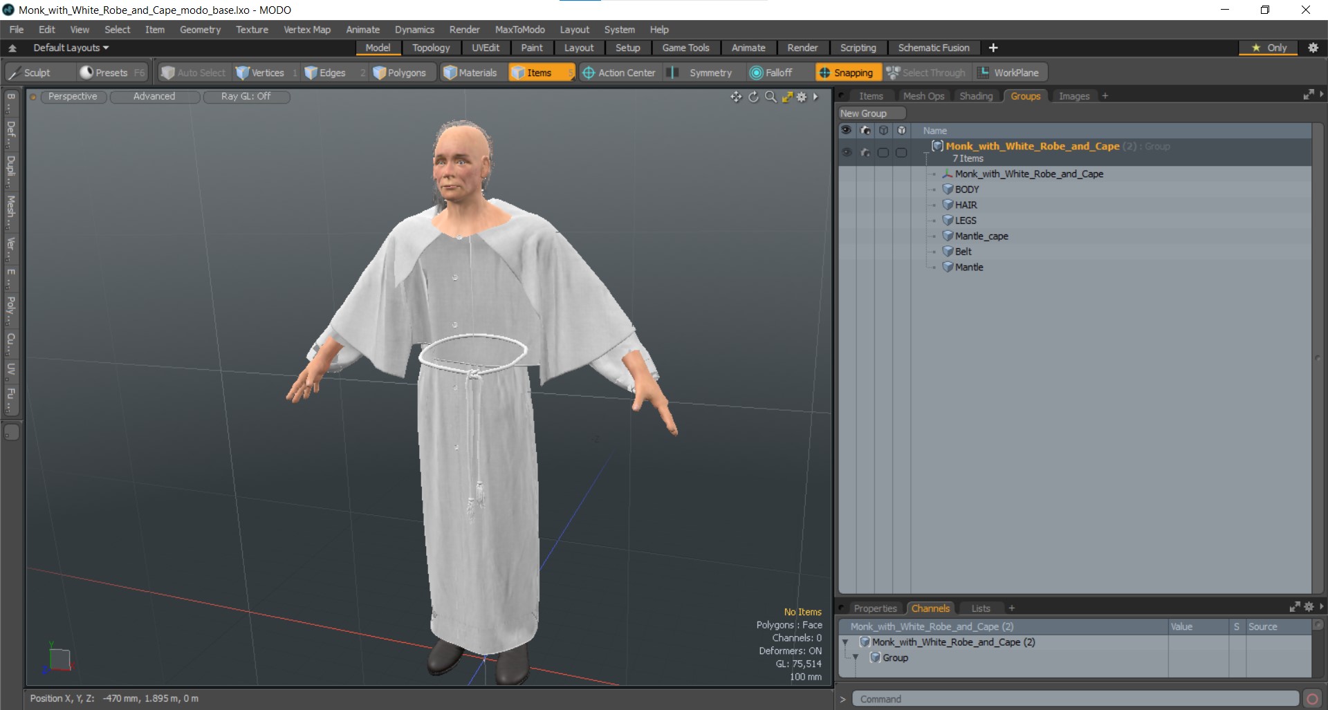 Monk with White Robe and Cape 3D model